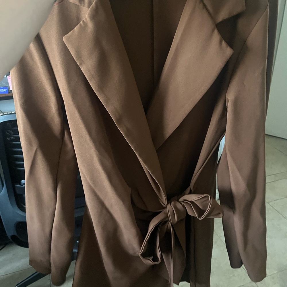 Boohoo Brown Trench Coat Wrap Style with Belt